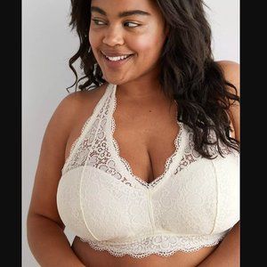 Aerie Wildflower Lace Padded Halter Bralette | Size: XXL | Color: Soft Muslin
